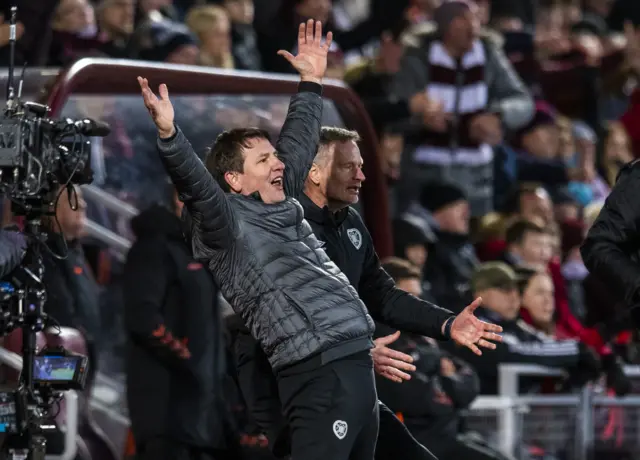 Hearts manager Daniel Stendel celebrates at full-time