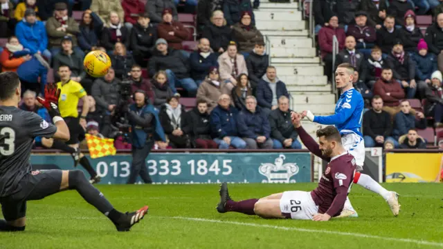 Ryan Kent blazes a great chance over the bar