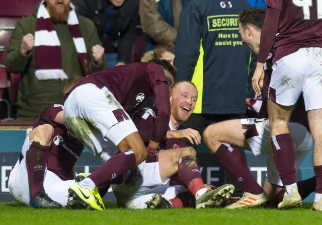 Liam Boyce celebrates his and Hearts' winner