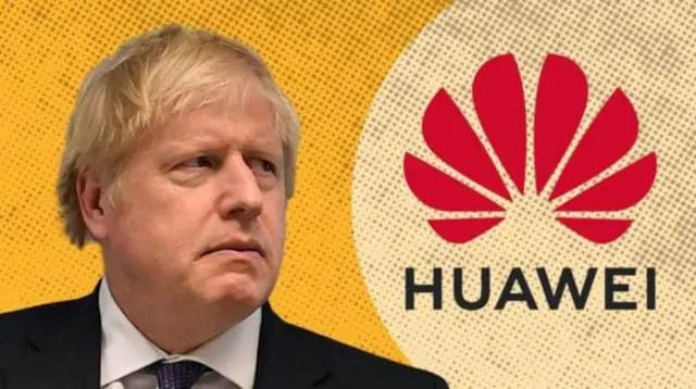 Boris Johnson with Huawi branding