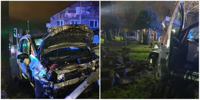 Car through church wall