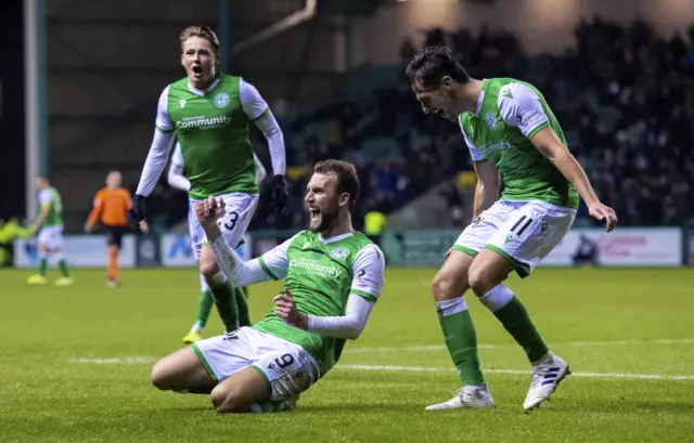 Christian Doidge is a happy man after firing Hibs ahead