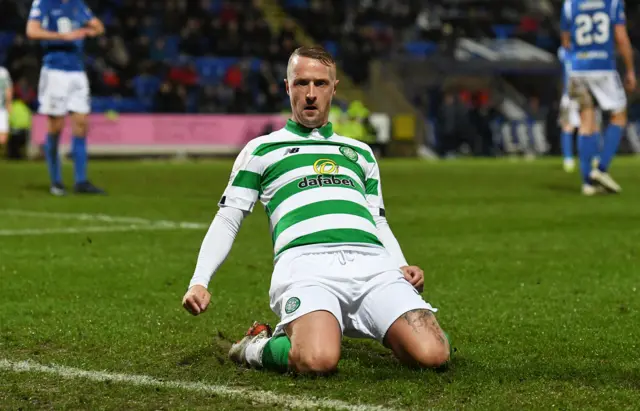 Leigh Griffiths celebrates knocking in the third goal for Celtic in Perth