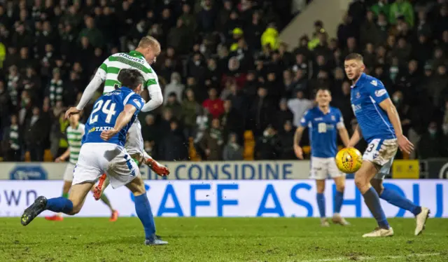 Leigh Griffiths bangs in the third goal for Celtic in a one-sided game