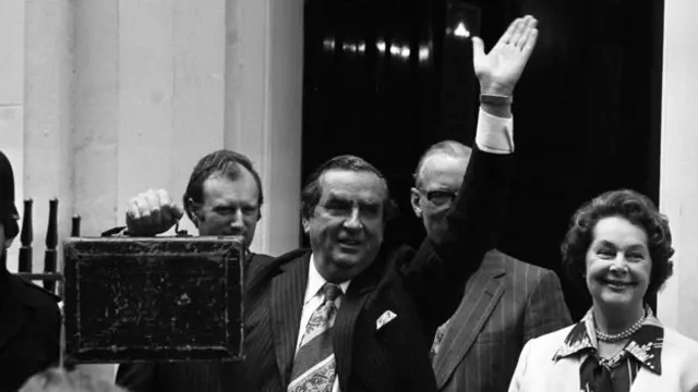 Denis Healey with briefcase