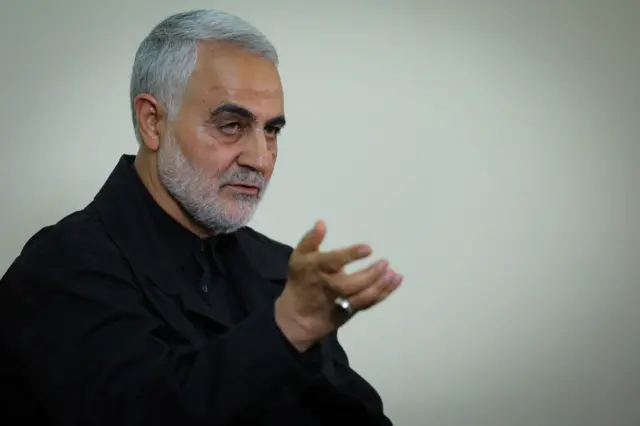 A handout photo made available by the Iranian Supreme Leader's office shows Qasem Soleimani during an interview with a member of the Supreme Leader's office in Tehran, Iran, 01 October 2019.