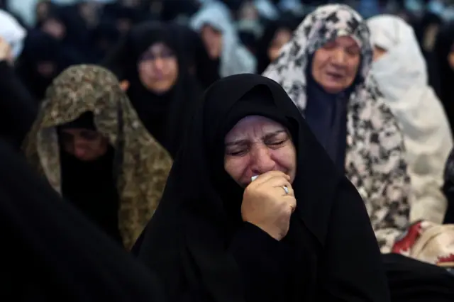 Iranian worshippers react during Friday prayers in Tehran, Iran January 3, 2020.