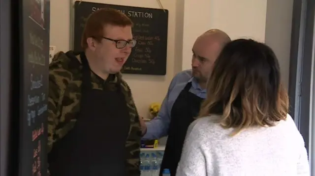 Callum Tointon serving customers at Sandwich Station