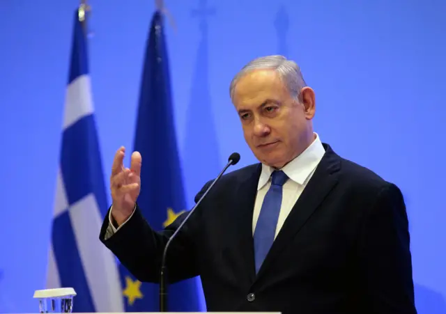 Israeli Prime Minister Benjamin Netanyahu speaks in Athens, Greece, 02 January 2020.