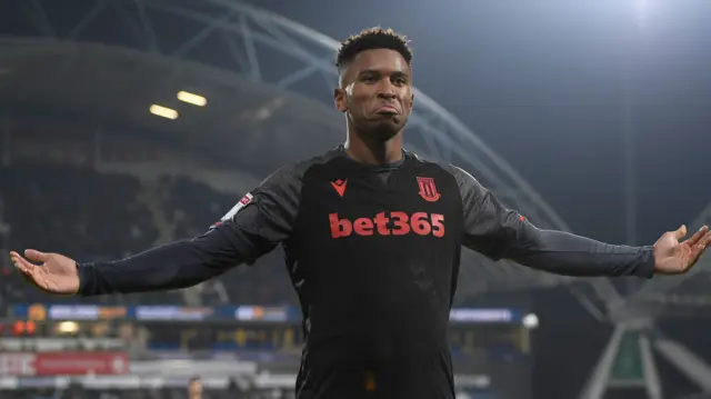 Tyrese Campbell of Stoke City celebrates after scoring his sides fourth goal