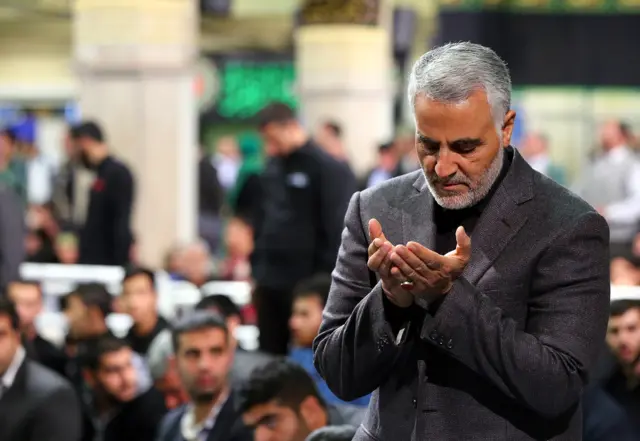 A handout photo made available by the Iranian Supreme Leader"s office shows Iranian Revolutionary Guards Corps (IRGC) Lieutenant General and Commander of the Quds Force Qasem Soleimani praying during a religious ceremony in Tehran, Iran, 27 March 2015