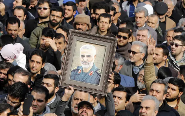 Thousands of Iranians take to the streets to mourn the death of Soleimani during an anti-US demonstration in Tehran, Iran, 03 January 2020.