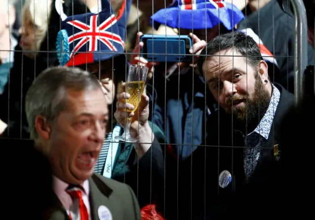 Nigel Farage at Brexit Day rally outside Parliament