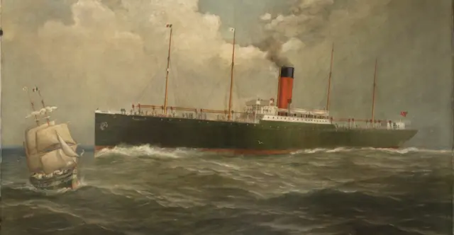 Oil painting of the Wilson Line ship SS Consuelo