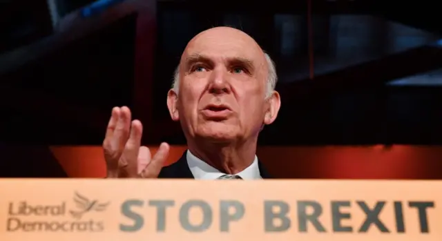 Sir Vince Cable at a rally in April