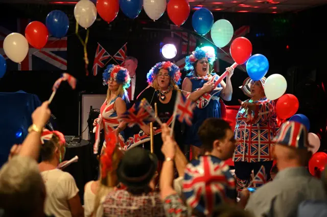 Brexit supporters mark the moment the UK leaves the EU at Woolston Social Club in Warrington