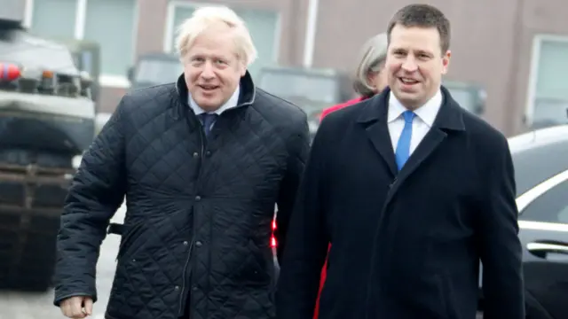 British Prime Minister Boris Johnson and Estonian Prime Minister Juri Ratas meet in Estonia in December 2019