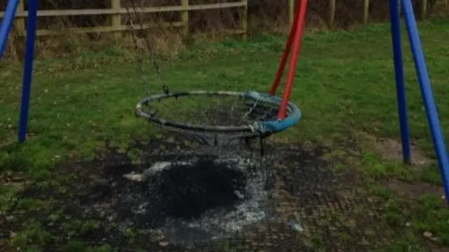 Fire damaged swing