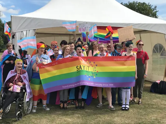 Young people from SAYiT, Sheffield's LGBT charity, at a Pride event