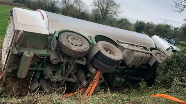 Lorry in ditch