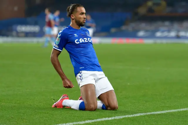 Dominic Calvert-Lewin celebrating scoring a goal for Everton