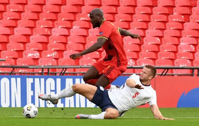 Romelu Lukaku is fouled by Eric Dier