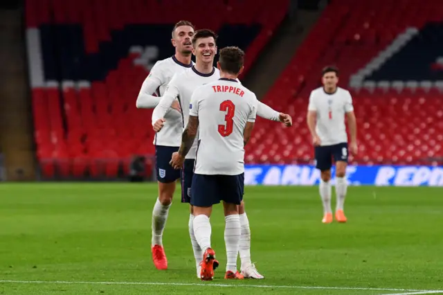 Mason Mount celebrates giving England the lead against Belgium