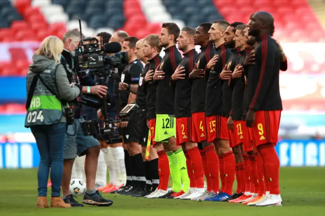 England and Belgium line-up for the national anthems before the Nations League game at Wembley