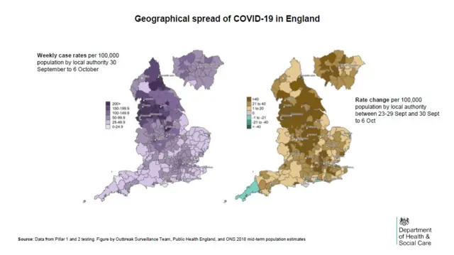 Geographical spread of Covid in England