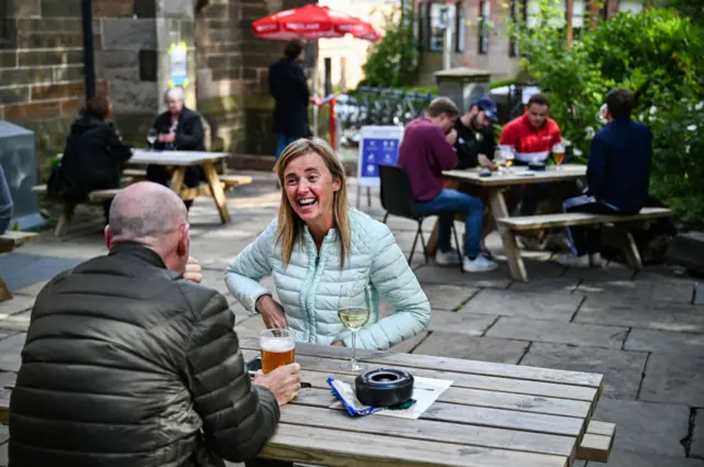 Couple in beer garden