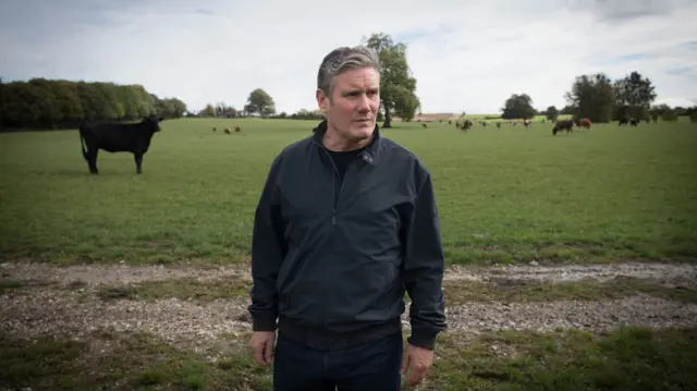 Labour leader Sir Keir Starmer during a visit to National Farmers" Union president Minette Batters" farm in Wiltshire, as he called on the Prime Minister to back British farmers by guaranteeing the UK"s high food and farming standards in law after Brexit