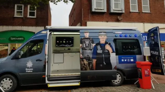 The police van in Lewes High street on Tuesday morning