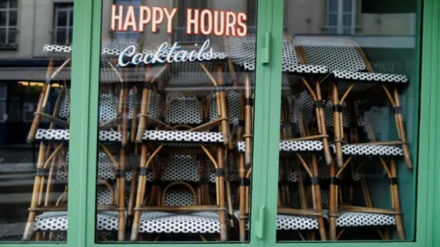 A closed bar is seen during stricter restrictions due to the coronavirus disease (COVID-19) outbreak in Paris, France, October 13, 2020