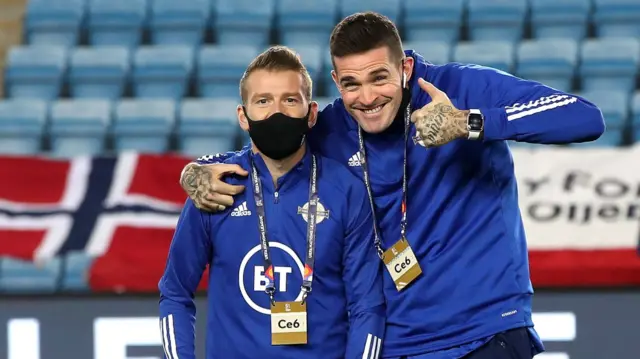 Northern Ireland's Steven Davis and Kyle Lafferty before the game