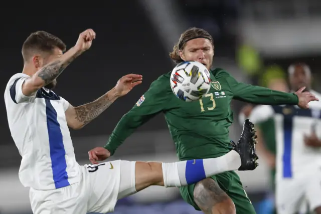 Finland's Joona Toivio in action against Jeff Hendrick of the Republic of Ireland