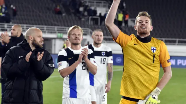 Finland celebrate their win over the Republic of Ireland tonight