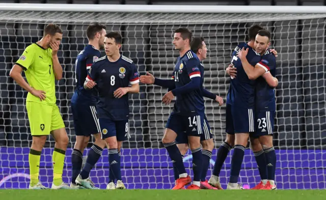 Scotland players celebrate at full-time