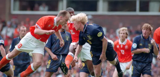 Scotland defender Colin Hendry in action against Netherlands at Euro 96