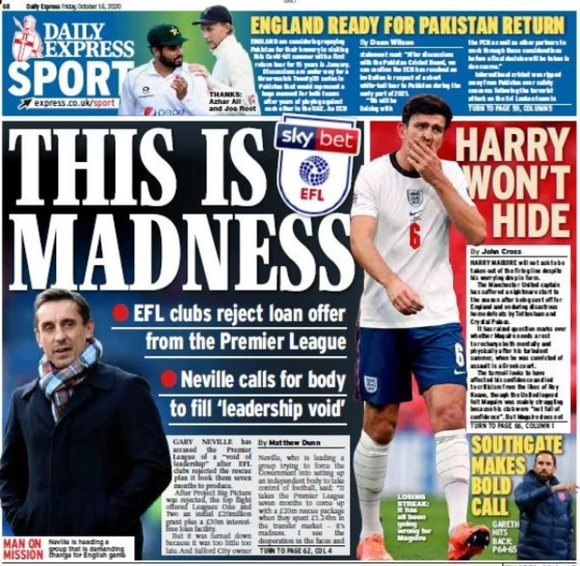 Back page of the Daily Express on 16 October 2020