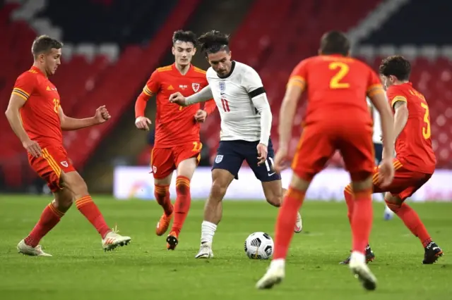 Jack Grealish playing for England against Wales