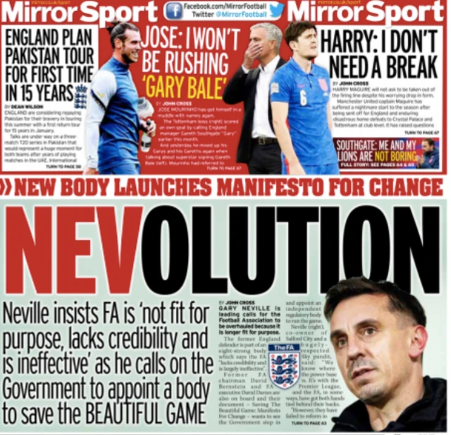 Back page of the Daily Mirror on 16 October 2020