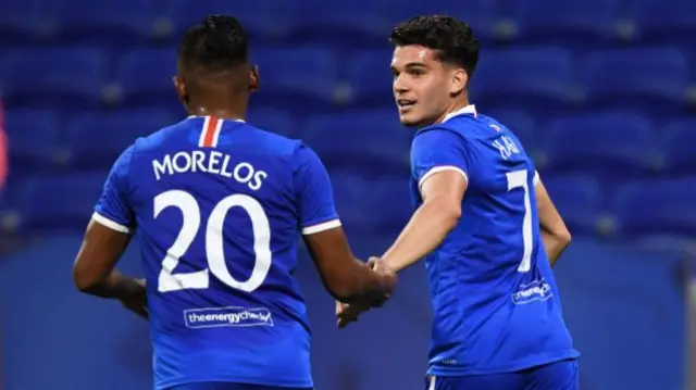 Rangers' Alfredo Morelos and Ianis Hagi