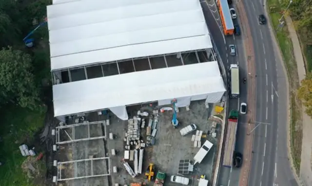 Aerial photograph of tents