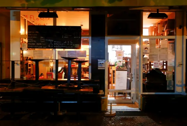 A closed bar is pictured during the late-night curfew in Berlin, Germany, on 11 October 2020