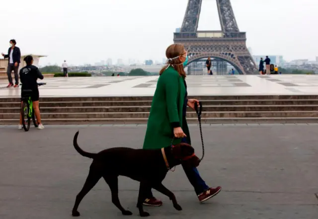 Dog-walking near Eiffel Tower, Paris, April 2020