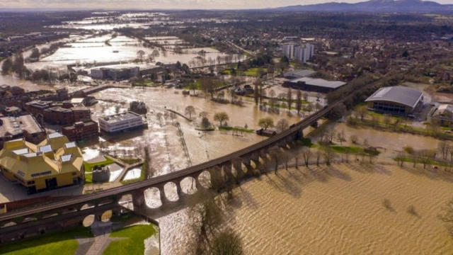 Flooding in Worcester following Storms Ciara and Dennis