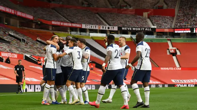 Tottenham players celebrate at Old Trafford