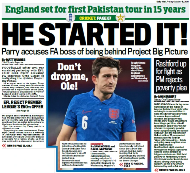 Back page of the Daily Mail on 16 October 2020