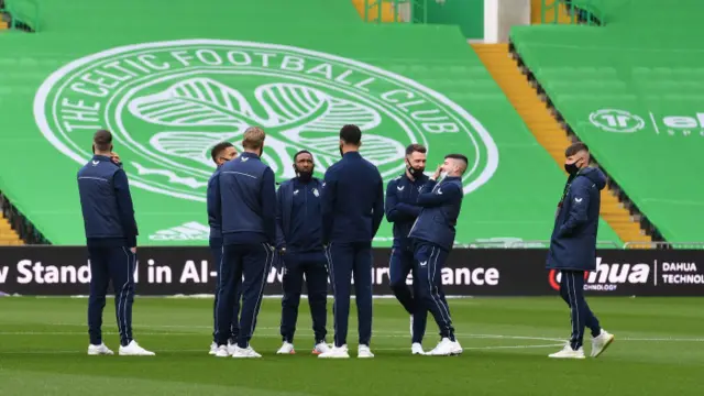 Rangers players on the pitch