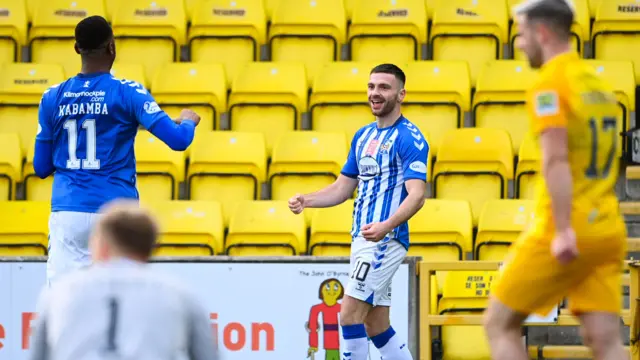 Greg Kiltie celebrates after scoring Kilmarnock's third goal